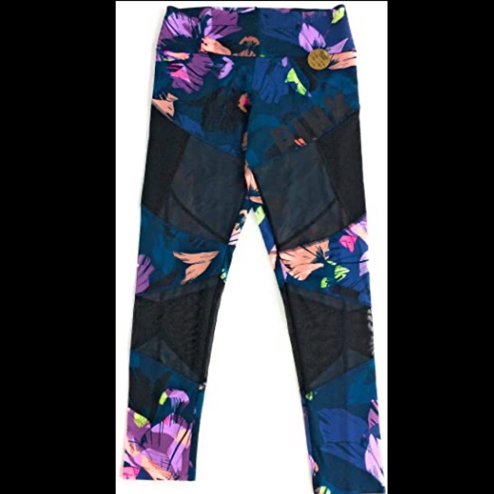 PINK Bonded Leggings High Waist Mesh Floral